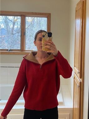 Red Half-Zip Ribbed Pullover Sweater - Banana Republic